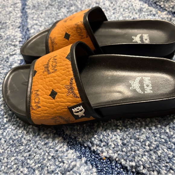 MCM Orange and Black Logo Slide Sandals - Picture 2 of 3